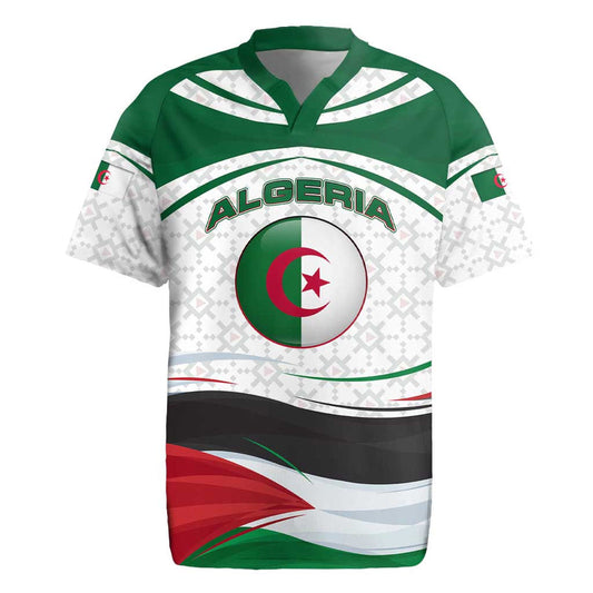 Algeria With National Flag And Coat Of Arms Crest Design Rugby Jersey