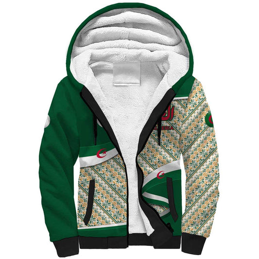 Algeria with Arabic Calligraphy and Traditional Pattern Design Sherpa Hoodie
