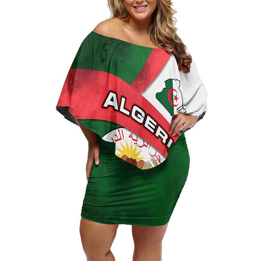 Algeria With National Emblem And Map Design Off Shoulder Short Dress