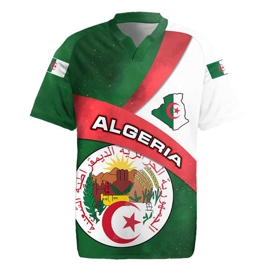 Algeria With National Emblem And Map Design Rugby Jersey