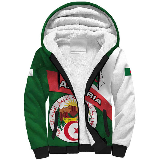 Algeria with National Emblem and Map Design Sherpa Hoodie