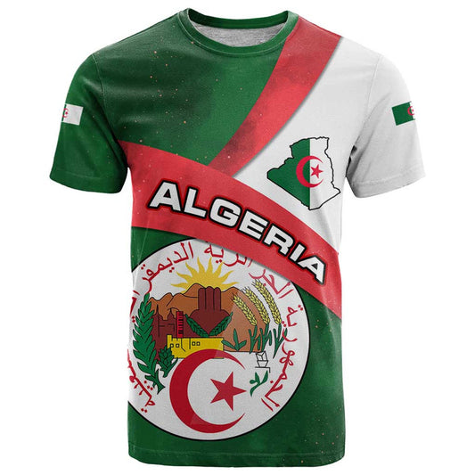 Algeria with National Emblem and Map Design T Shirt