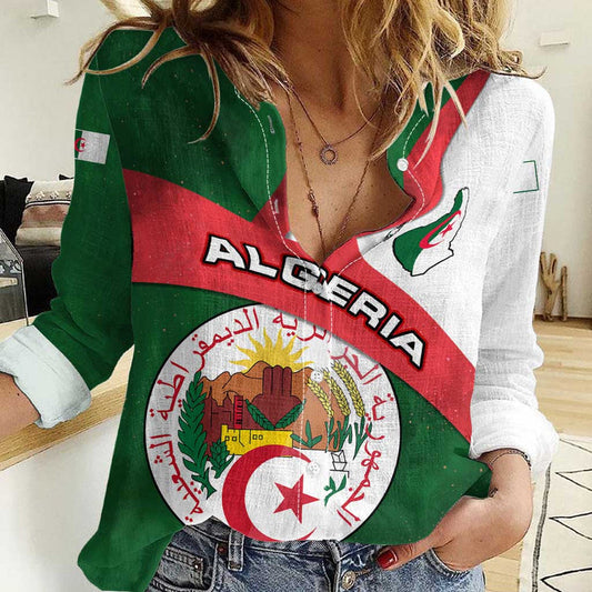 Algeria with National Emblem and Map Design Women Casual Shirt