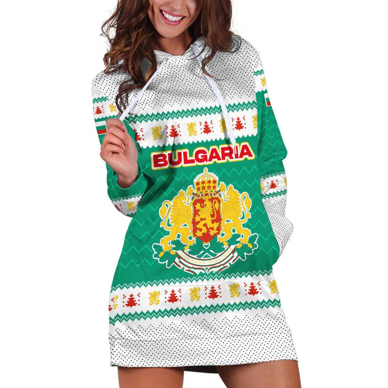 Bulgaria Christmas With Green-white Theme, Coat Of Arms, And National Flag Motif Hoodie Dress
