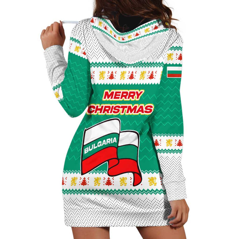 Bulgaria Christmas With Green-white Theme, Coat Of Arms, And National Flag Motif Hoodie Dress