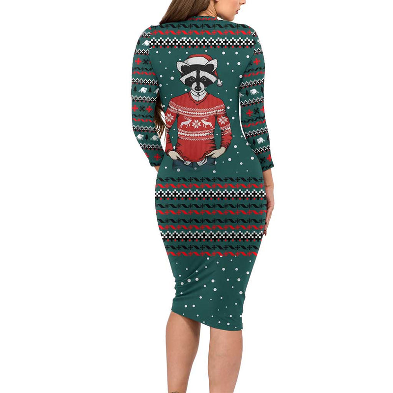 A Trashy Christmas Xmas Holiday Patterns Long Sleeve Bodycon Dress