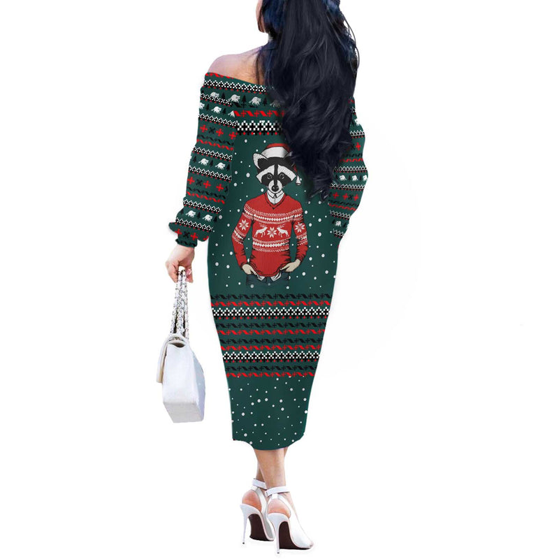 A Trashy Christmas Xmas Holiday Patterns Off The Shoulder Long Sleeve Dress