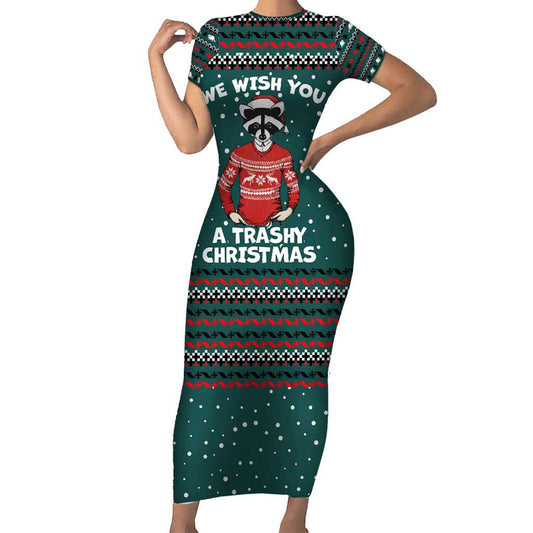 A Trashy Christmas Xmas Holiday Patterns Short Sleeve Bodycon Dress