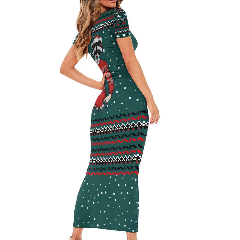 A Trashy Christmas Xmas Holiday Patterns Short Sleeve Bodycon Dress