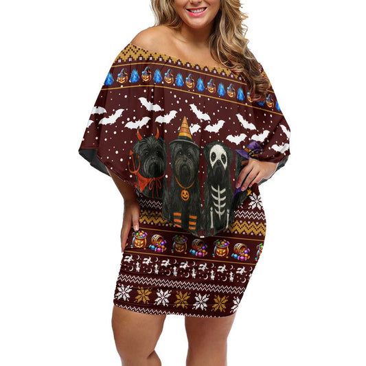 Affenpinscher Dog Halloween Christmas Xmas Holiday Patterns Off Shoulder Short Dress