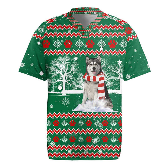 Alaskan Malamute Winter Tree Christmas Xmas Holiday Patterns Rugby Jersey