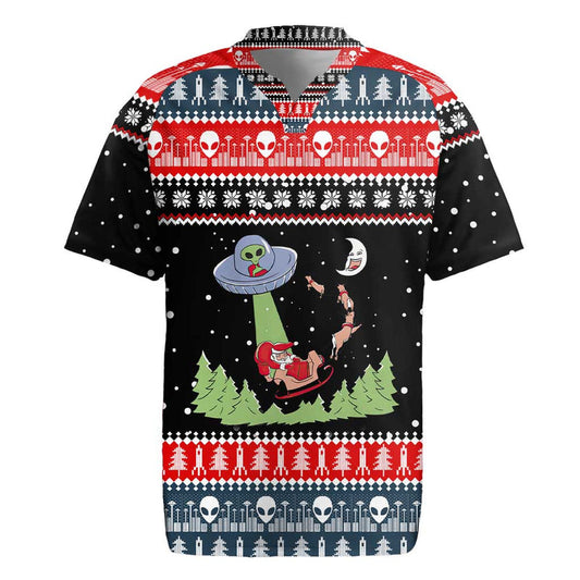Alien Christmas Xmas Holiday Patterns Rugby Jersey