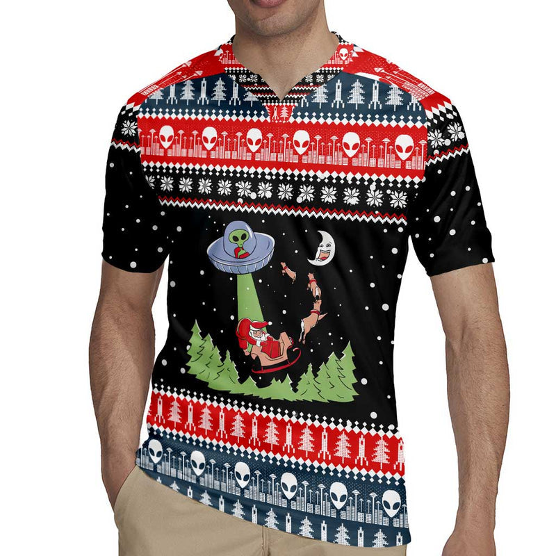 Alien Christmas Xmas Holiday Patterns Rugby Jersey