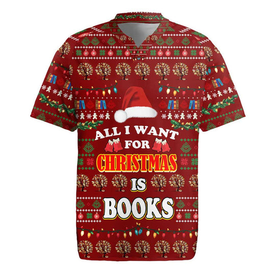 All I Want For Christmas Is Books Christmas Xmas Holiday Patterns Rugby Jersey