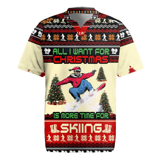 All I Want For Christmas Is Skiing Christmas Xmas Holiday Patterns Rugby Jersey