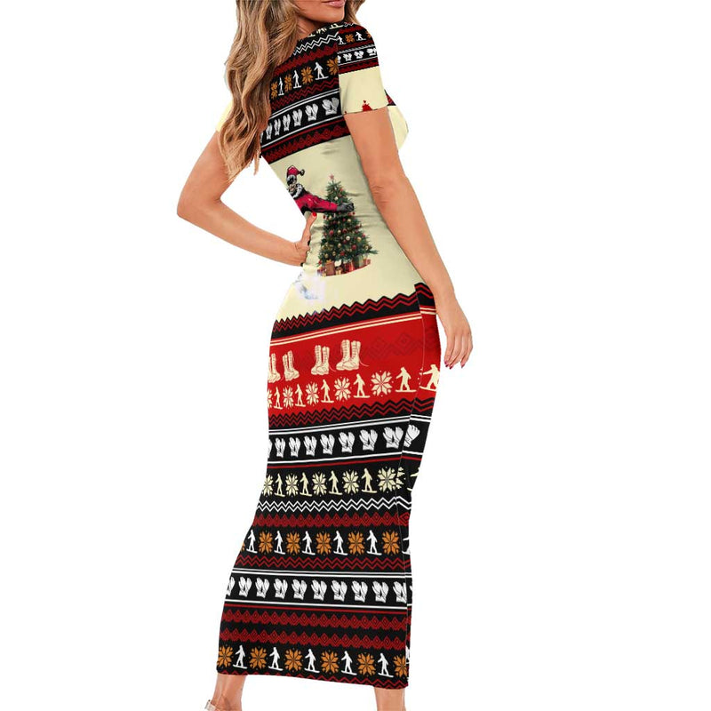 All I Want For Christmas Is Skiing Christmas Xmas Holiday Patterns Short Sleeve Bodycon Dress