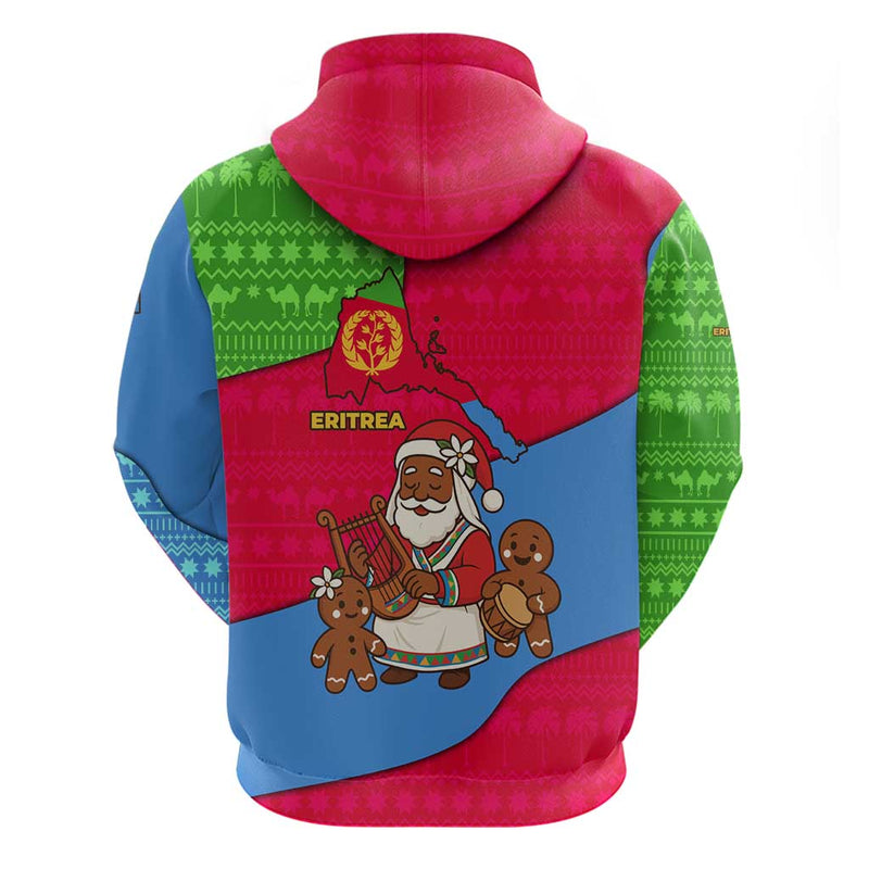 Eritrea Christmas With African Santa Gingerbread Harp National Flag Colors And Festive Pattern Design Hoodie