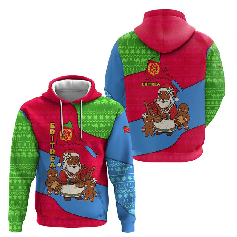 Eritrea Christmas With African Santa Gingerbread Harp National Flag Colors And Festive Pattern Design Hoodie