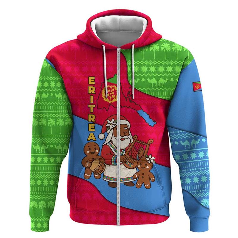 Eritrea Christmas With African Santa Gingerbread Harp National Flag Colors And Festive Pattern Design Hoodie