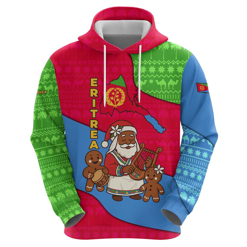 Eritrea Christmas With African Santa Gingerbread Harp National Flag Colors And Festive Pattern Design Hoodie