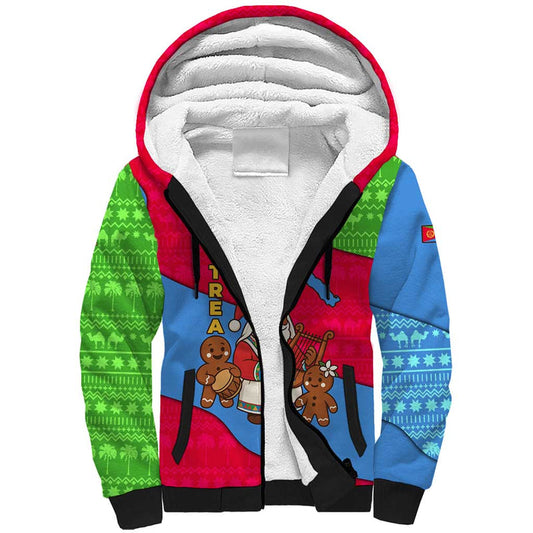 Eritrea Christmas With African Santa Gingerbread Harp National Flag Colors And Festive Pattern Design Sherpa Hoodie