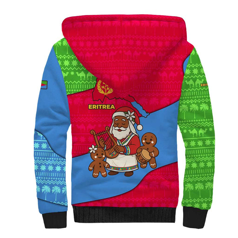 Eritrea Christmas With African Santa Gingerbread Harp National Flag Colors And Festive Pattern Design Sherpa Hoodie