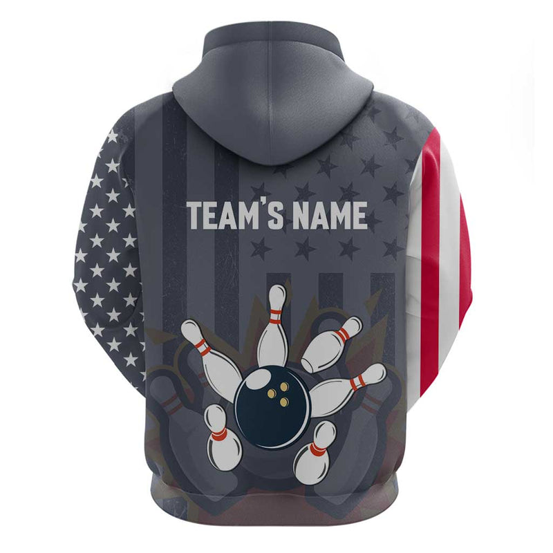 Custom Bowling Ball and Pins American Flag Stars and Stripes in Grunge Patriotic Hoodie