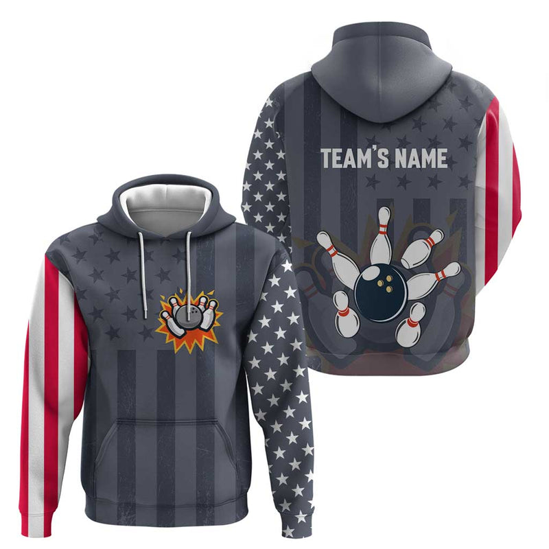 Custom Bowling Ball and Pins American Flag Stars and Stripes in Grunge Patriotic Hoodie