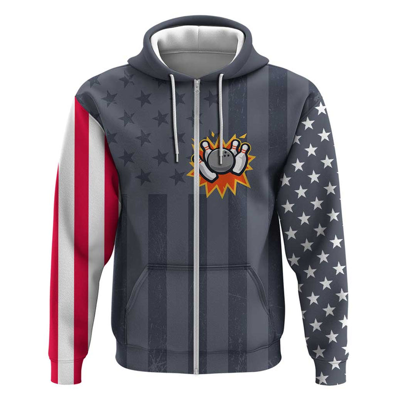 Custom Bowling Ball and Pins American Flag Stars and Stripes in Grunge Patriotic Hoodie