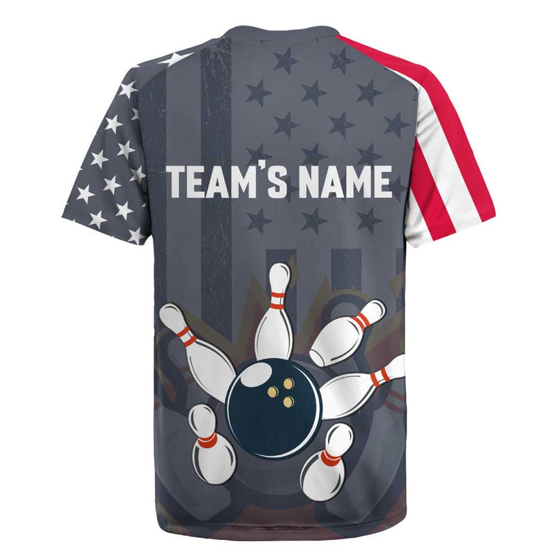 Custom Bowling Ball And Pins American Flag Stars And Stripes In Grunge Patriotic Rugby Jersey