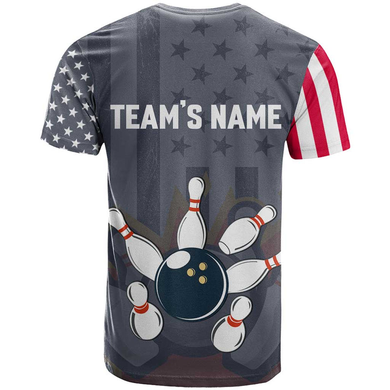 Custom Bowling Ball and Pins American Flag Stars and Stripes in Grunge Patriotic T Shirt