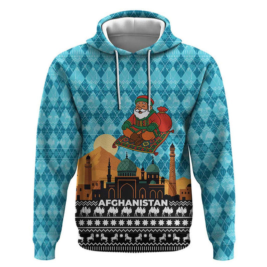 Afghanistan Christmas With Santa On Flying Carpet Mosque Camels And Desert Sunset Design Hoodie