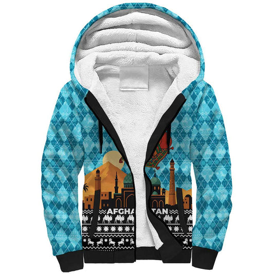Afghanistan Christmas With Santa On Flying Carpet Mosque Camels And Desert Sunset Design Sherpa Hoodie