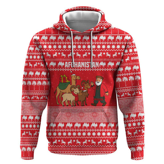 Afghanistan Christmas With Santa Camels Sheep Traditional Pattern And Festive Design Hoodie