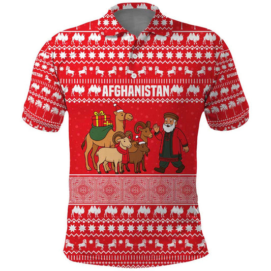 Afghanistan Christmas With Santa Camels Sheep Traditional Pattern And Festive Design Polo Shirt