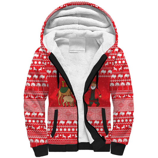 Afghanistan Christmas With Santa Camels Sheep Traditional Pattern And Festive Design Sherpa Hoodie