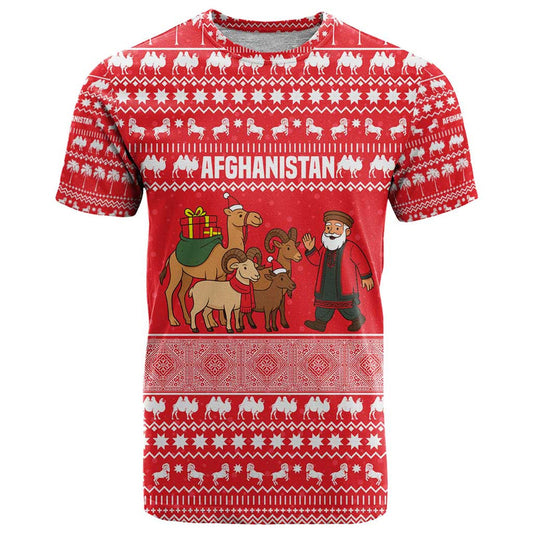 Afghanistan Christmas With Santa Camels Sheep Traditional Pattern And Festive Design T Shirt