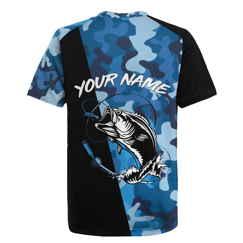 Custom Blue Camo Bass Fishing Fishing Rod Graphic Design Rugby Jersey