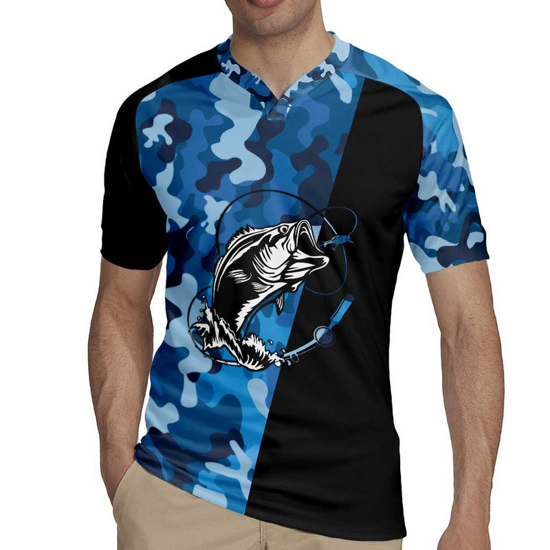 Custom Blue Camo Bass Fishing Fishing Rod Graphic Design Rugby Jersey