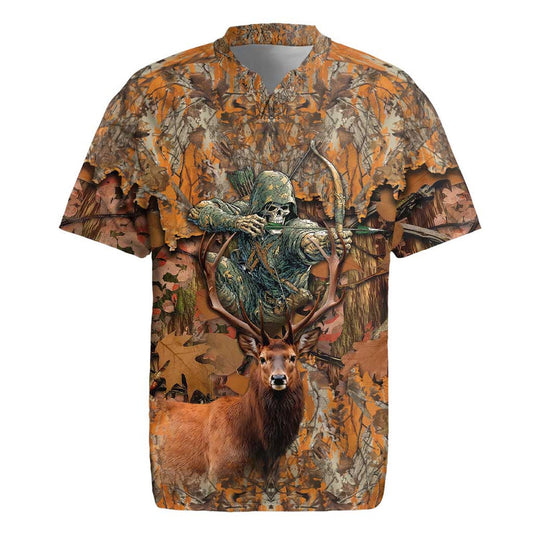Custom Deer Hunting Big Game Camo Forest Design And Skeleton Archer Rugby Jersey