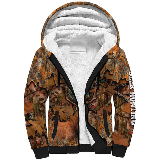 Custom Deer Hunting Big Game Camo Forest Design and Skeleton Archer Sherpa Hoodie