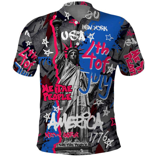 4th of July Graffiti with Statue of Liberty and American Independence Street Art Design Polo Shirt