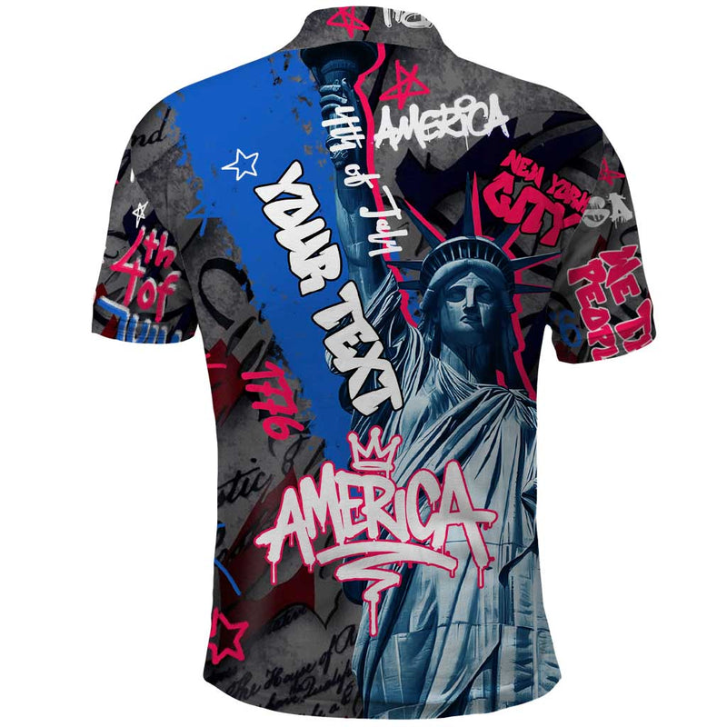 4th of July Graffiti with Statue of Liberty and American Independence Street Art Design Polo Shirt