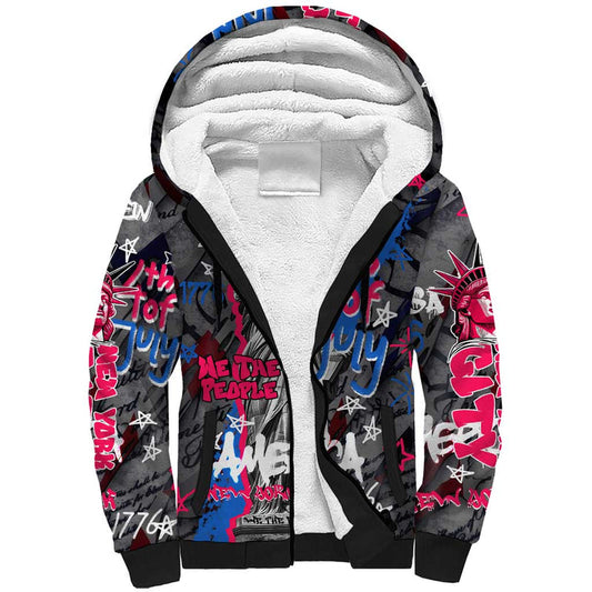 4th of July Graffiti with Statue of Liberty and American Independence Street Art Design Sherpa Hoodie