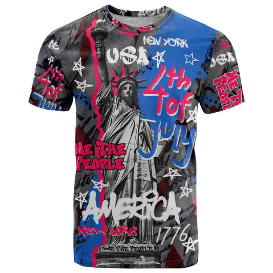 4th of July Graffiti with Statue of Liberty and American Independence Street Art Design T Shirt