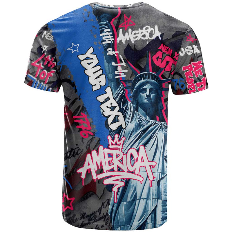 4th of July Graffiti with Statue of Liberty and American Independence Street Art Design T Shirt