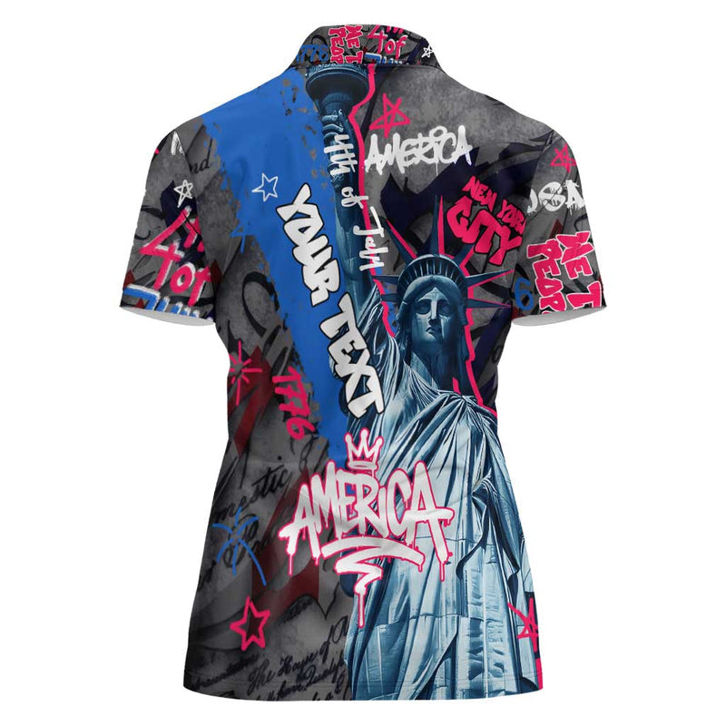 4th of July Graffiti with Statue of Liberty and American Independence Street Art Design Women Polo Shirt