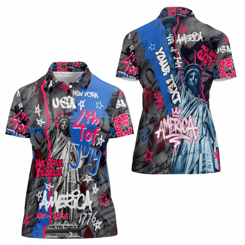 4th of July Graffiti with Statue of Liberty and American Independence Street Art Design Women Polo Shirt