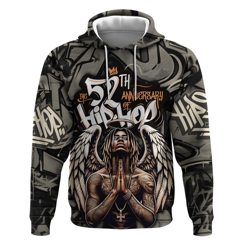 52th Anniversary Of Hiphop Celebration with Praying Angel Graphic and Urban Graffiti Background Hoodie