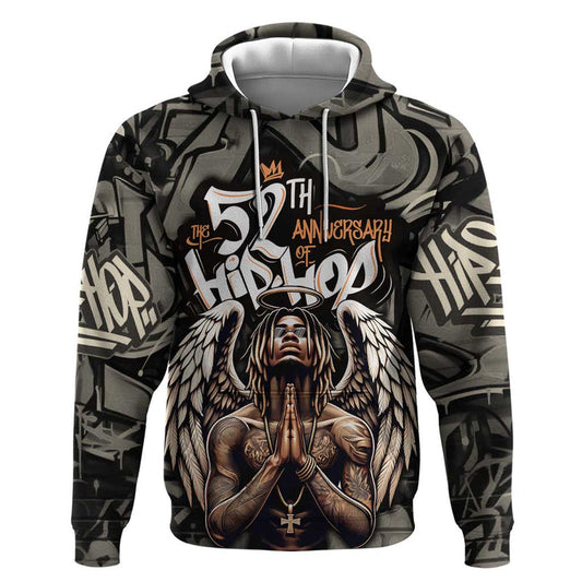 52th Anniversary Of Hiphop Celebration with Praying Angel Graphic and Urban Graffiti Background Hoodie